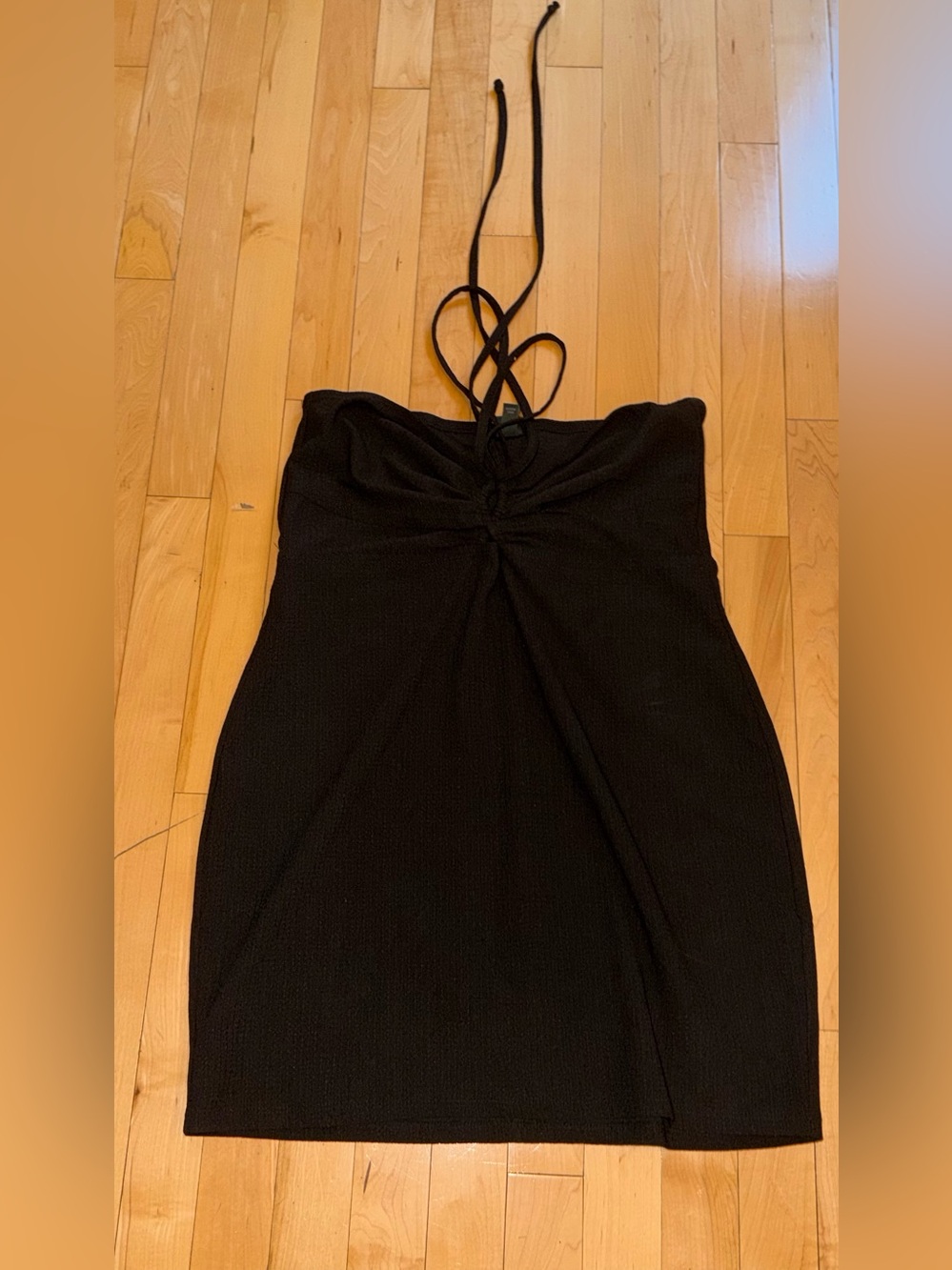 Wild Fable Black Textured Halter Mini Dress Side Slit Size Large